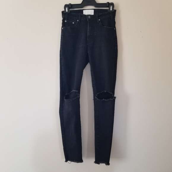 One Teaspoon Jeans High Waist Freebirds II Size 24 Black Distressed Denim - Picture 5 of 12